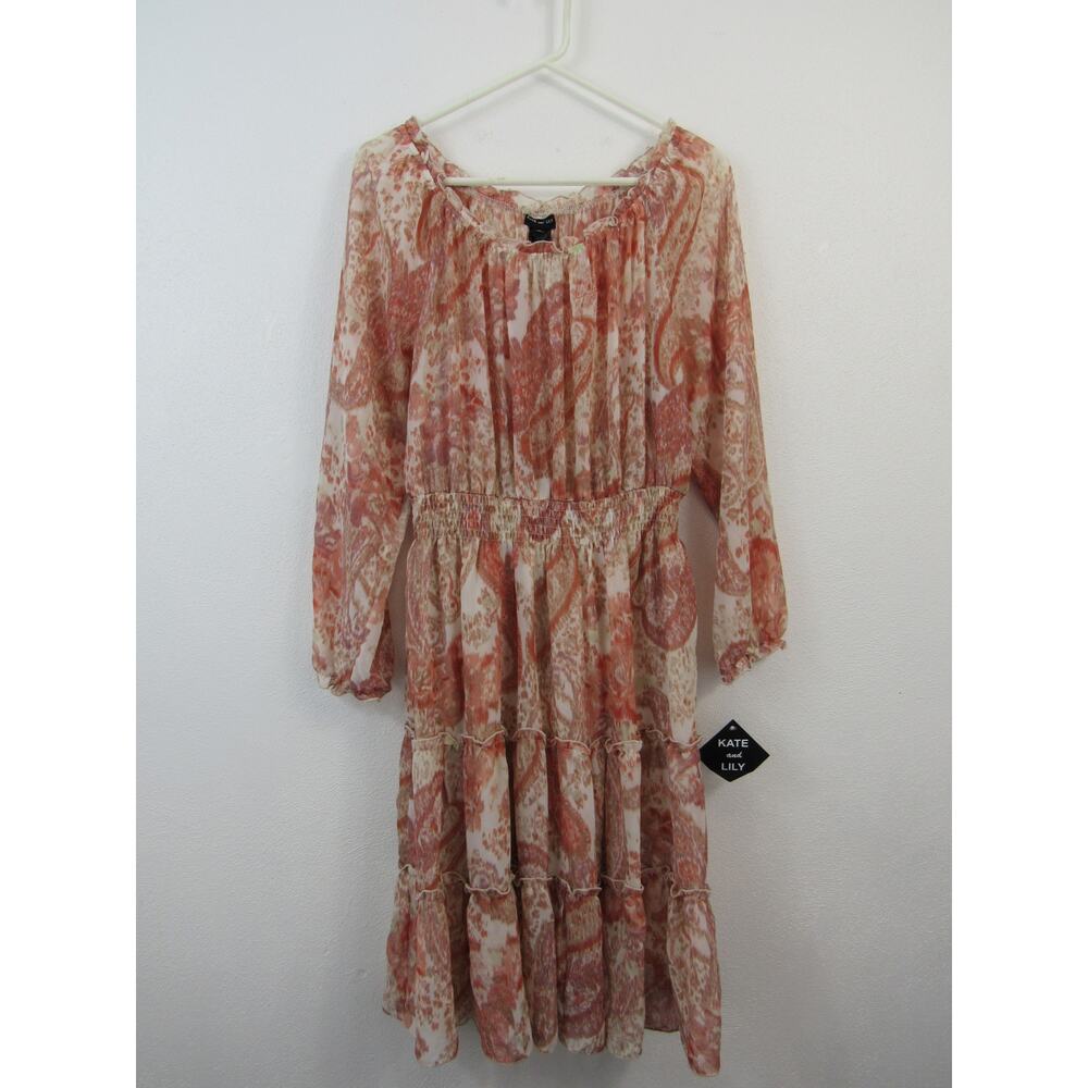 NWT Kate & Lily Size 14 Pink Smocked Waist Off The Shoulder Ruffle Midi Dress - Picture 4 of 8